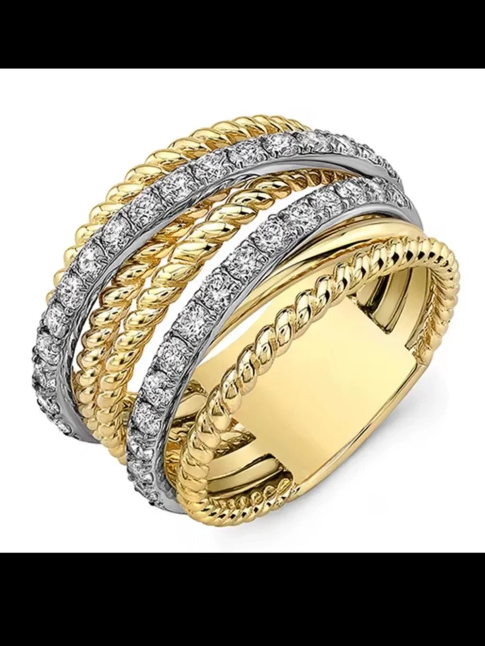 Gold Silver Multi-Row Twisted Band Ring - Women Jewelry